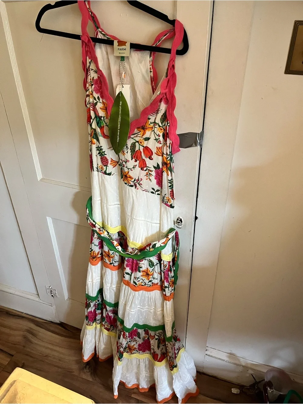 FARM Rio White Maxi Dress with Pink Straps and Multicolor Floral Print - Picture 8 of 16